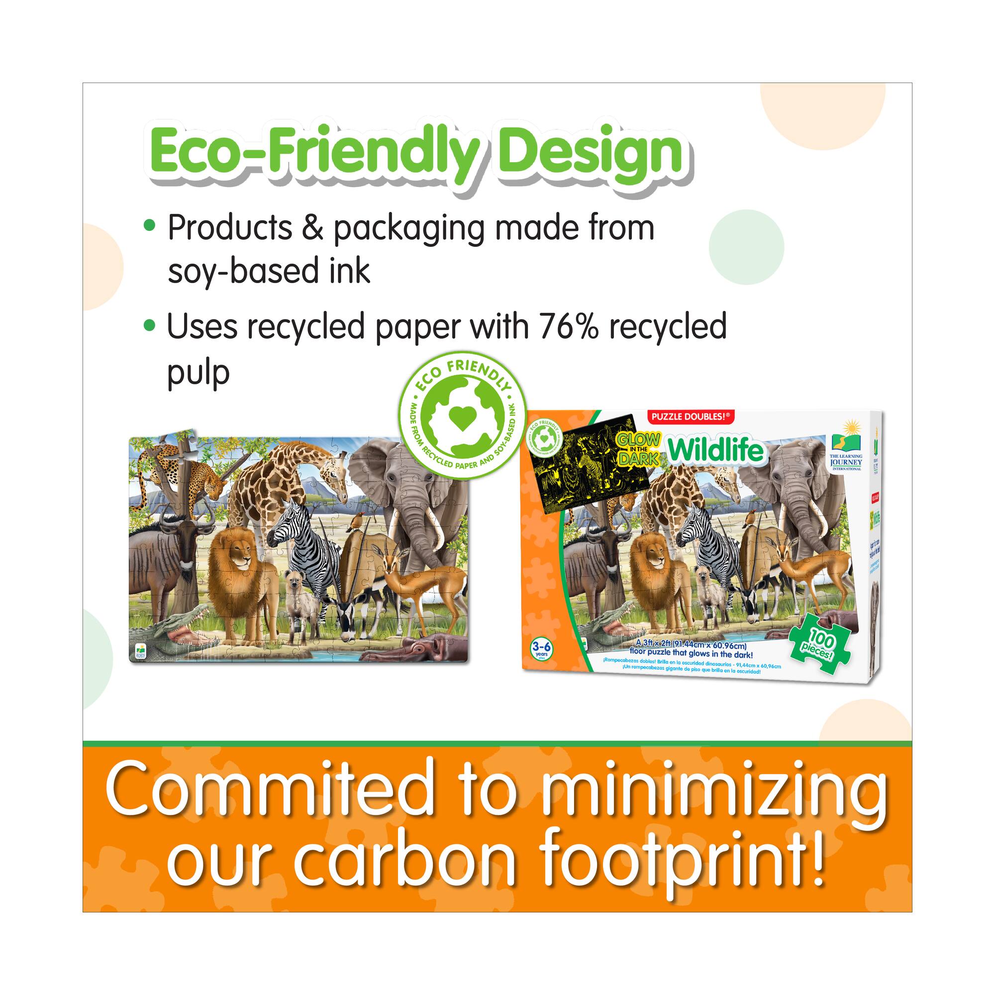 Puzzle Doubles! - Glow in the Dark Wildlife: 100 Pcs